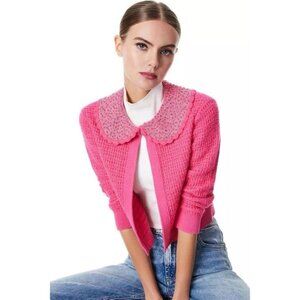 Alice + Olivia Akira Pink Embellished Cardigan Extra Small